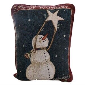 Vintage 90s Riverdale Christmas Holiday Snowman Woven Tapestry Throw Pillow